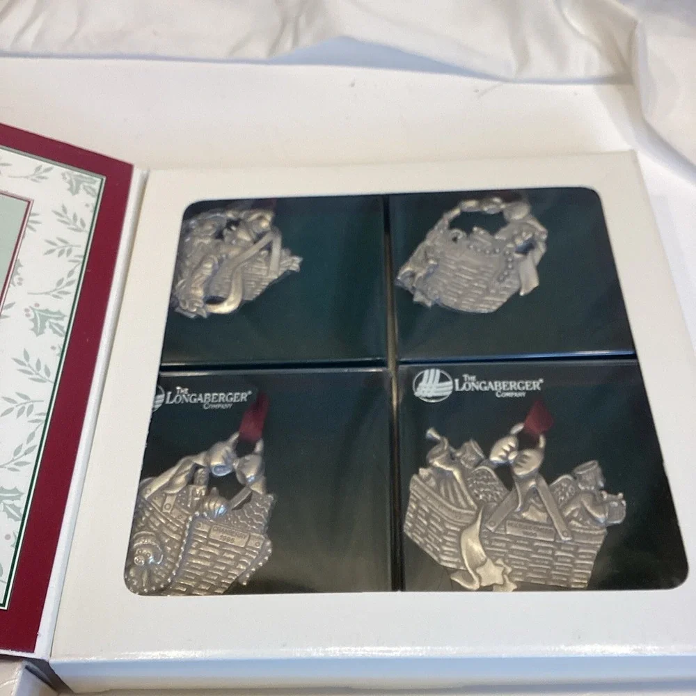 longaberger lot of 3 boxes of 4 basket ornaments new christmas design